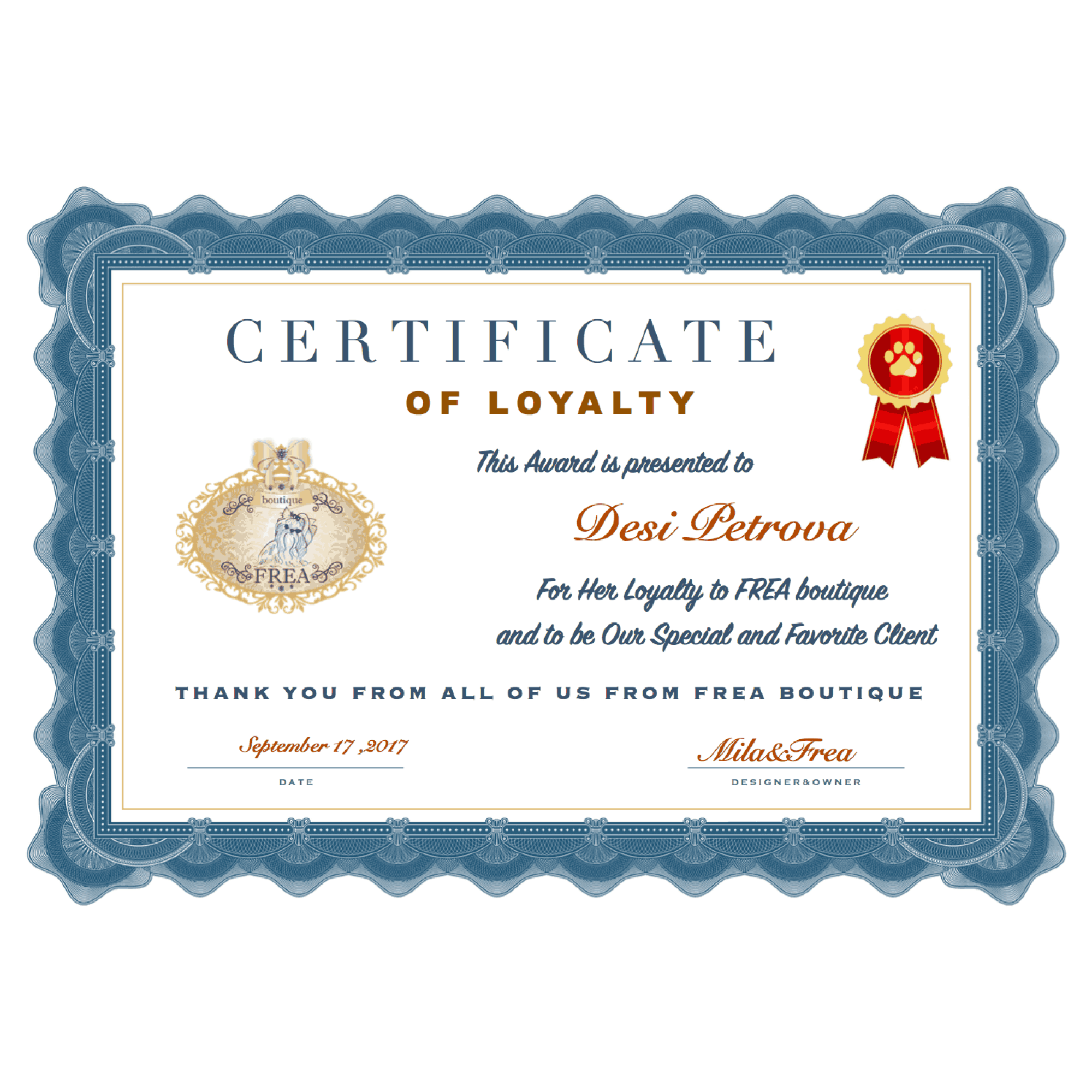 Сертификат за лоялни клиенти 