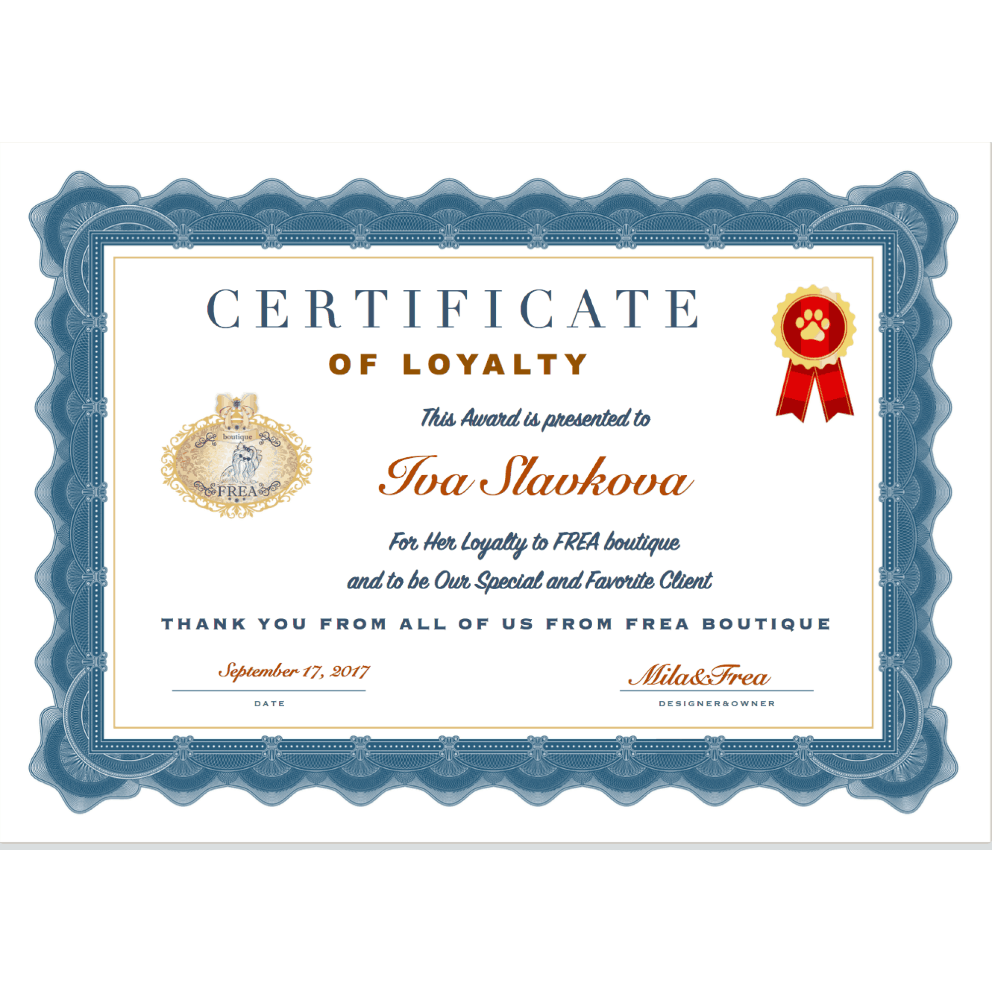 Сертификат за лоялни клиенти 