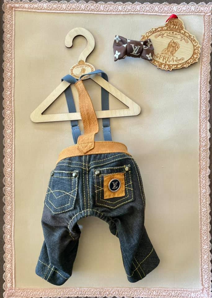 Дънково панталонче с тиранти и панделка “My Yorkie Fashion Icon collection by FREA”