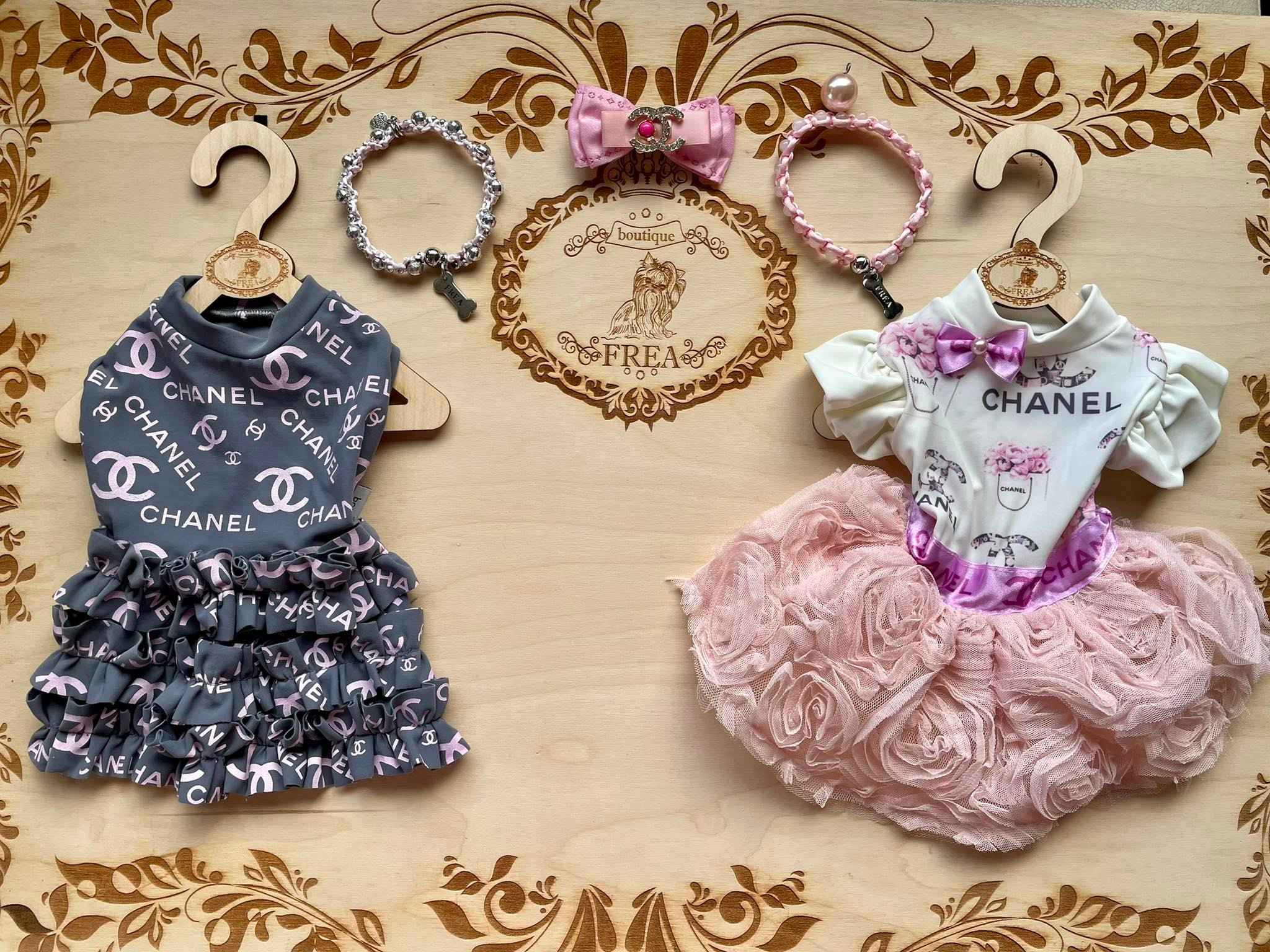 Роклички и панделка “My Yorkie Fashion Icon collection by FREA”, нашийничета - бижу “My Summer Glam collection by FREA”
