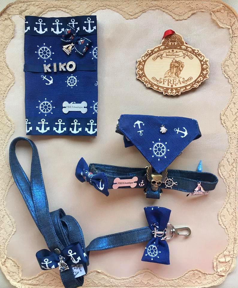 Подвързия за паспорт и комплект нагръдниче с повод  "Мy Yorkie Sea Сaptain collection by FREA"