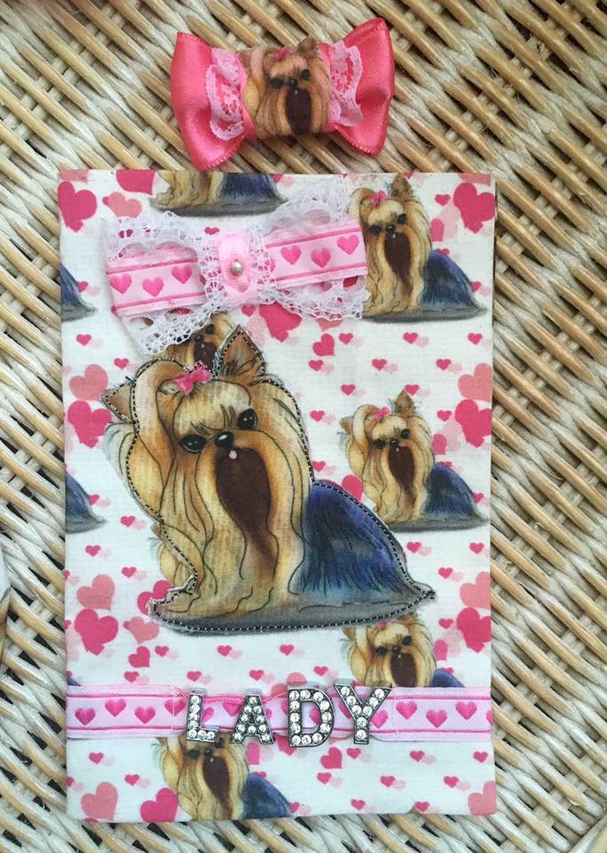 Подвързия за паспорт на Обичковче "My Luxury PassPort Case by FREA",  “My Yorkie Love collection by FREA " и панделка “My Yorkie Love collection by FREA "