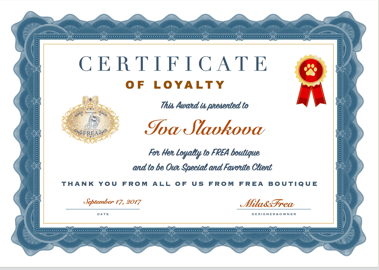 Сертификат за лоялни клиенти 